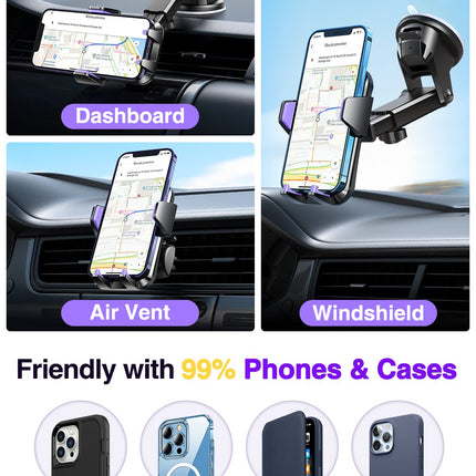 VANMASS Car Phone Holder Air Vent Elegant Purple Car Phone Holder 4 in 1 Car Phone Holder Suction Cup 100% Scratch Protection Smartphone Holder Car for iPhone 15 Samsung Huawei Mate 60 pro LG etc.