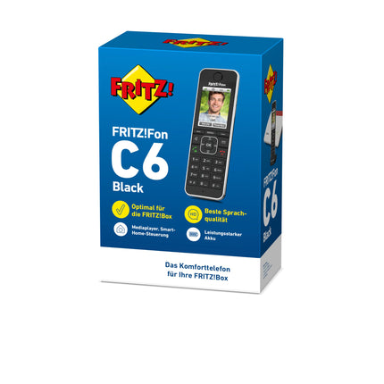FRITZ!Fon C6 must DECT mugavustelefon (kvaliteetne värviekraan, HD-telefoniteenus, interneti-/mugavusteenused, Fritz!Boxi funktsioonide juhtimine) must, saksakeelne versioon