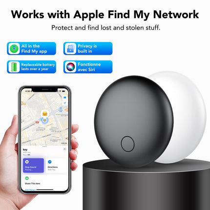 CASCHO Key Finder 2-Pack (Black and White), Smart Air Tag Compatible with Apple Find My? APP (iOS Only), Bluetooth Key Finder for Luggage/Suitcases/Bags, Pets