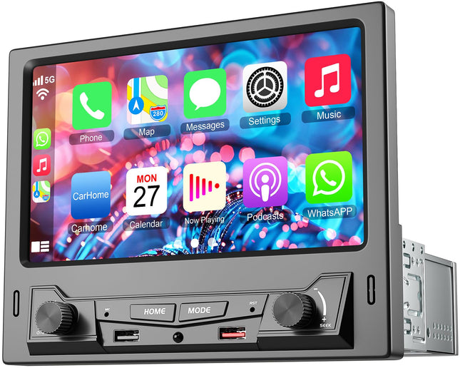 8" juhtmevaba ühe DIN-pesaga autoraadio Carplay ja Android Auto puutetundliku ekraaniga, autoaudio vastuvõtja, Bluetooth 5.3, tahavaatekaamera, FM/AM, SWC, MirrorLink, laadimisfunktsioon