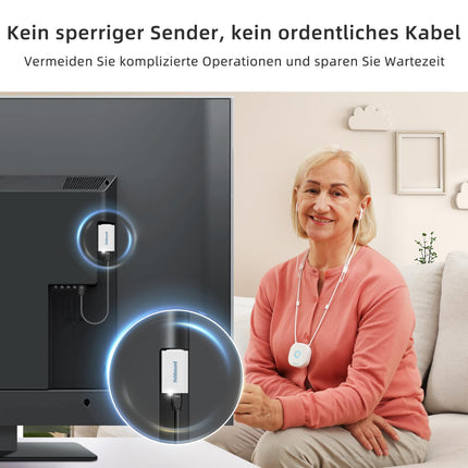 Holdsound juhtmevabad kõrvaklapid telerile - kõrvaklapid telerile USB-saatjaga (optiline, 3,5 mm), L/R tasakaalu helitugevuse reguleerimine, lihtne seadistamine eakatele, 30 M, 15 tundi (hall)