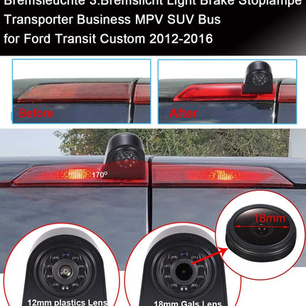 HD IP68 auto haagissuvila transportija tagurdussüsteem pidurituled tahavaatekaamera kaubiku katusekaamera parkimiskaamera parkimisabilised reguleeritava nurga all, ühildub Ford Transit Custom Business MPV maasturiga