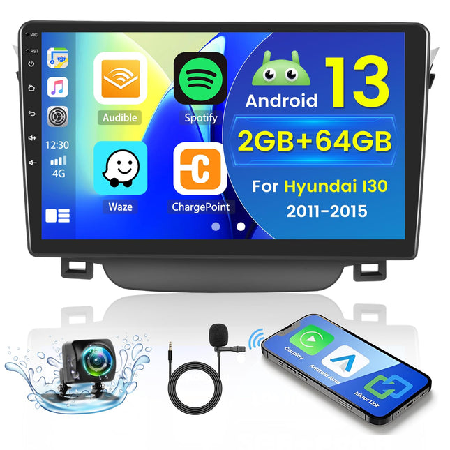 Hikity 2+64GB Android 13 autoraadio Hyundai I30 2011-2015 raadio juhtmevaba Carplay Android Auto, 9-tolline IPS puutetundliku ekraaniga raadio tahavaatekaamera, Bluetoothi, navigatsiooni, WiFi, DSP, ekvalaiseri ja peegliühendusega