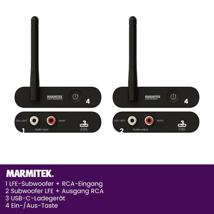 Marmitek juhtmevaba subwooferi edastus Subwoofer Anywhere 640 - Ühenda oma subwoofer juhtmevabalt stereosüsteemiga - 3,5 mm pesaühendus - Juhtmevaba heli saatja
