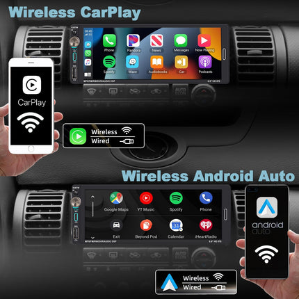 Alondy autoraadio 1Din ekraaniga (6,9"), ühildub Apple CarPlayga [juhtmevaba], Android Auto, Bluetooth, USB (C-tüüp, 2.1A kiirlaadimine), tahavaatekaamera, AM/FM/RDS raadio.
