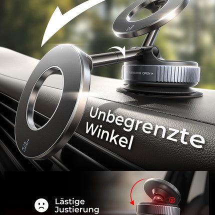 MRGLAS 2025 täiustatud vaakummagnetiline autotelefonihoidik Magsafe'i autokinnitusele, iminapaga autotelefonihoidik [89+ naela imemisvõimsus ja 2800 g tugevaim magnet], 360° pööratav auto/peegli jaoks