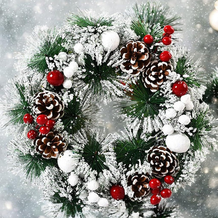 Christmas wreath 30cm door wreath Christmas, Christmas garland with Christmas balls pine cones berries for front door, fireplace and wall decoration, wreath with apples pine cones