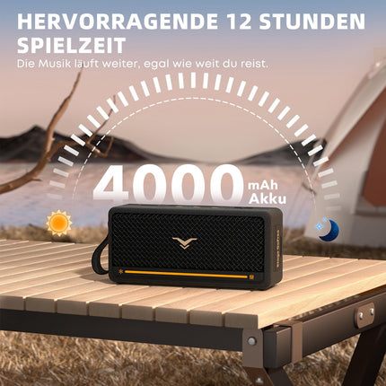 Portable Bluetooth speaker, music box with light, IPX7 waterproof Bluetooth box, 40W powerful stereo sound, active extra bass, dual pairing, 8-hour battery life for home, party, outdoors, beach