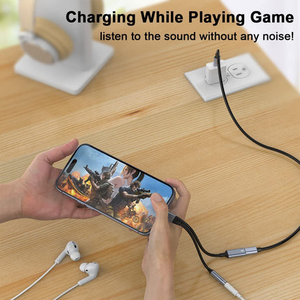 【Apple MFi sertifitseeritud】 2-ühes Lightning - 3,5 mm kõrvaklapipesa adapter iPhone'i ja laadija jaoks, kõrvaklappide muundur, jagaja, tugi muusikale + laadimine + HiFi + mikrofon + juhtimine (helistada ei saa)