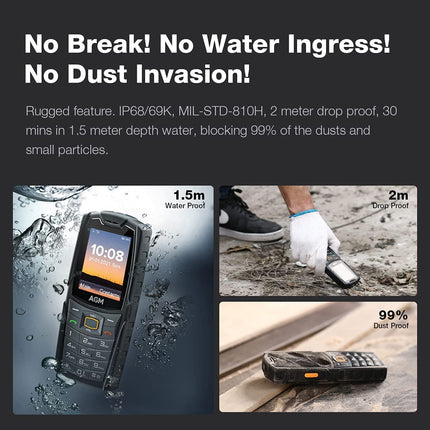 AGM õuemobiiltelefon, M6 seeniormobiiltelefon 4G, kahe SIM-kaardiga, suure fondi ja suurte nuppudega vastupidav telefon, 2,4-tolline ekraan, 48 MB + 128 MB, 2500 mAh aku