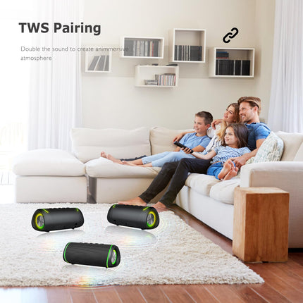 MYSTILUCK Bluetooth Speaker with LED Lights, 24h Battery, IPX6 Waterproof, Dual Bass Drivers, Hands-Free Function – Portable, Compact, Perfect for Outdoor, Party, Sports &amp; Travel