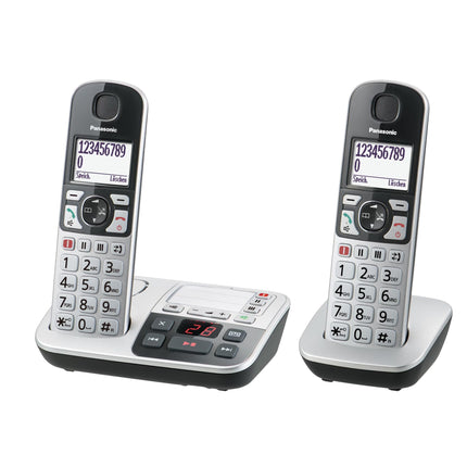 Panasonic KX-TGE522GS DECT senior telephone with emergency call (large button telephone with answering machine, cordless, telephone DUO) silver-black, max 1.5h - talk, 4.6cm display, 150 entries, max 330h standby,