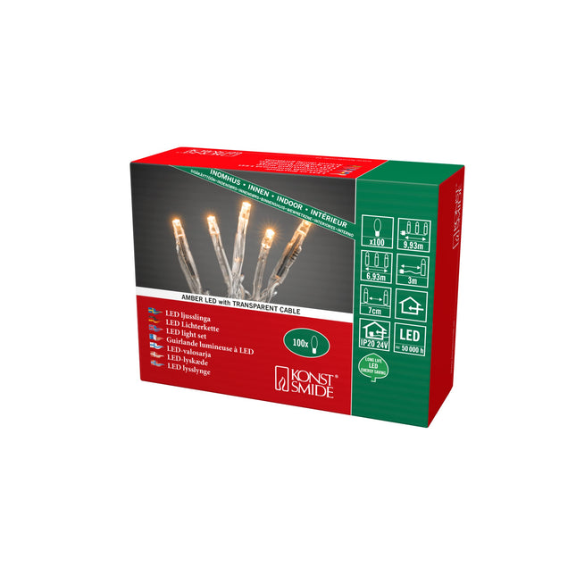 Konstsmide 6354-823 Micro LED valguskett / sisekasutuseks (IP20) / VDE testitud / 24V sisemine trafo / 100 merevaigukollast dioodi / läbipaistev kaabel