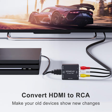 DigitConvert HDMI-RCA adapter, HDMI-AV muundur, 1080P Mini RCA komposiit CVBS audio-video muundur, toetab PAL/NTSC-d, ühildub arvuti/sülearvuti/Xboxi/teleri/Roku/Fire Stickiga