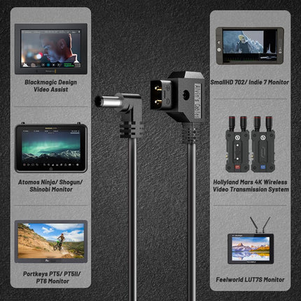 Alvin's Cables Power Tap D-Tap - 2.1 DC 12V täisnurga kaabel Blackmagic Design Video Assist, Atomos Shogun, SmallHD 702 monitori jaoks 1,5 m | 4,92 jalga
