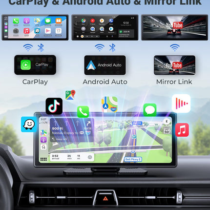 APHQUA 9.26" CarPlay display for Apple Car Play and Android Auto, supports steering wheel control, automatically adjusts screen brightness, Mirror Link, Bluetooth, voice control, GPS navigation, AUX/FM
