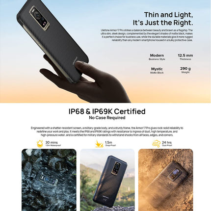 Ulefone Armor 17 Pro 4G Outdoor Smartphone ohne Vertrag, Helio G99 13GB+256GB Outdoor Handy, 5380mAh Akku 66W, 6,58" FHD+, 108MP Kamera, Android 12 IP68 Handy ohne Vertrag, Dual SIM NFC OTG GPS