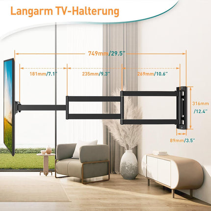 ELIVED pika varrega teleri seinakinnitus enamiku 26–60-tolliste telerite jaoks, nurgale pikendatav telerikinnitus 749 mm, max. VESA 400x400 mm, kandevõime kuni 35 kg, EV3017