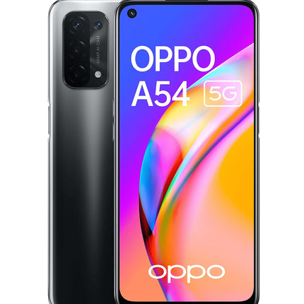 OPPO A54 5G nutitelefon, 48 MP tehisintellektiga neljakaamera Ultra Night Video funktsiooniga, 6,5-tolline 90 Hz FHD+ Neo ekraan, 5000 mAh aku, 5G protsessor, 64 GB salvestusruumi, 4 GB RAM, ColorOS 11.1, kahe SIM-kaardi pesa, fluidmust