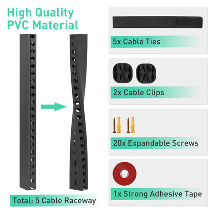 Pack of 5 cable ducts, cable management desk cable covers hiding for office and home, black, 37 * 4 * 2.5 cm