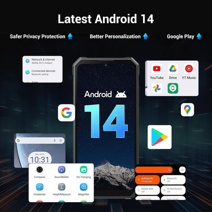 FOSSiBOT F105 Android 14 Mobile Phone, 10300mAh Battery Outdoor Mobile Phone Without Contract, 12(4+8) GB + 64GB/128GB, 6,745 Inch Display Outdoor Mobile Phone Without Contract, 20MP + 8MP, 4G Dual SIM GPS/OTG/IP68