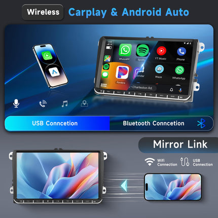2G+64G Android autoraadio VW Golf 5 6 Passat Polo Tiguan Touran Caddy Skoda Seat jaoks koos Carplay Android Auto-ga, 9-tolline puutetundliku ekraaniga autoraadio GPS-navigatsiooniga Bluetooth FM/RDS WiFi EQ tahavaatekaamera