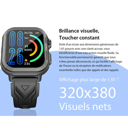Blackview W30 - Sports Smartwatch - 1.91" Display - +100 Training Modes - Notifications - 10m Diving Depth - 7 Days Battery Life - Microphone - Black