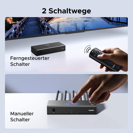 UGREEN HDMI-lüliti 3 sisse 1 väljund 4K@60Hz, HDMI-jaotur puldiga, toetab HDR10+ CEC HDCP2.2, ühildub lülitiga PS5/4/3 Xbox Blu-ray-mängijaga