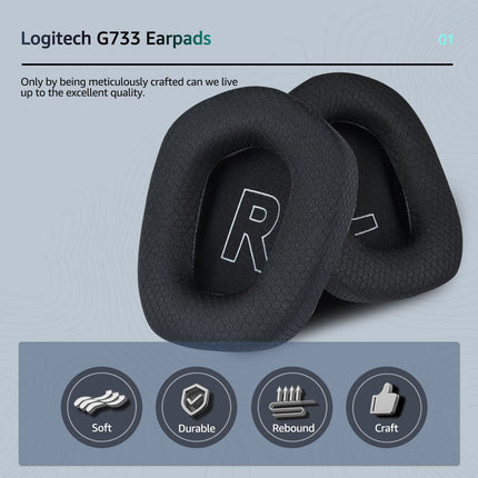 Wzsipodi vahetuskõrvapadjad Logitech G733 mängukõrvaklappidele, sobivad ka Logitech G335 juhtmevabadele kõrvaklappidele, kõrvapadjatarvikud pehme võrkkanga ja isolatsioonivahuga (must)