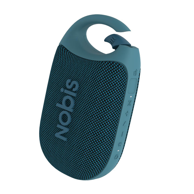 NOBIS Clip N1 kaasaskantav Bluetooth kõlar rakendusega, rütmirežiim, kuni 24 tundi mänguaega, IP68 veekindlus, BT 5.3, HD-heli, stereo sidumine, kohandatav ekvalaiser, ideaalne õues kasutamiseks (sinine)