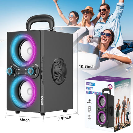 TPBEAT Bluetooth Speaker, 80W Wireless Bluetooth Box Music Box Large, Bass Boost, with Light, 100dB Huge Sound TWS Stereo Party Soundbox, with Microphone Input/USB/TF/AUX