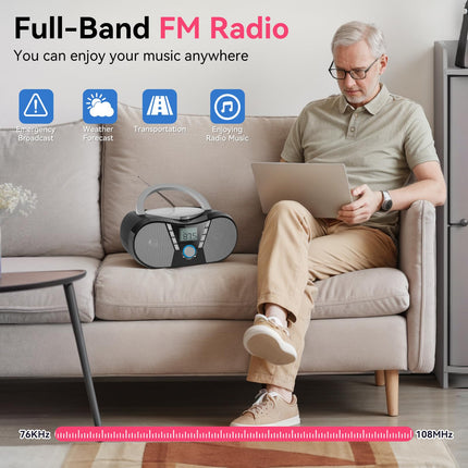 Gueray CD-mängijaga lasteraadio CD-mängijaga, kaasaskantav Boombox ekraaniga, CD-mängija Bluetooth kõlariga, CD-mängija, mälufunktsiooniga, taimeriga, USB-taasesitus, AUX-taasesitus