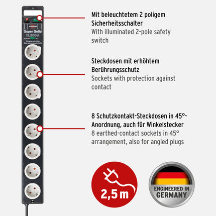 Brennenstuhl Premium-Line 6-suunaline pikendusjuhe ülepingekaitsega kuni 26 000 A ja Super-Solid 8-suunaline pikendusjuhe ülepingekaitsega