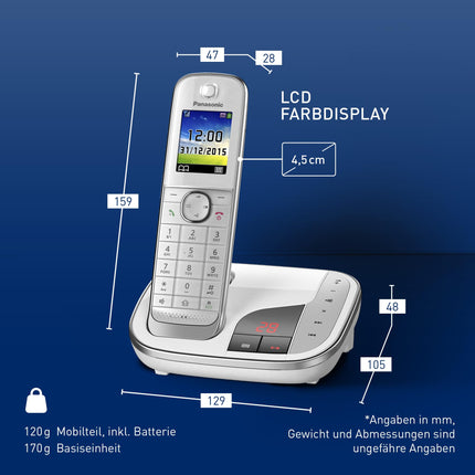 Panasonic KX-TGJ320GW Cordless Phone with Answering Machine, Hands-Free, Color LCD, DECT Security, Low Radiation, Long-Lasting Battery, Black