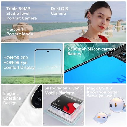 HONOR 200 5G nutitelefon 12GB 512GB, 120Hz 6.7" AMOLED, Snapdragon 7 Gen 3, 5200mAh aku, kolmekordne 50MP kaamera, Android 14, kahekordne SIM-kaart, NFC, roheline (ilma laadijata)