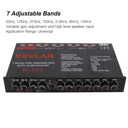Car Equalizer with 7-Band Graphic Equalizer 7-Band Preamp Digital Equalizer Car Audio EQ Car Audio Graphic Equalizer Universal Low Pass 7-Band Variable Gain Adjustment High-Level Input EQ