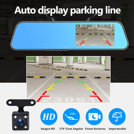 CAMECHO peegliga autokaamera tahavaatekaameraga 4,5-tolline ekraan Full HD 1080P, topeltkaamera autole, peegel auto eest ja tagant, super öine nägemine DVR-silmussalvestusega