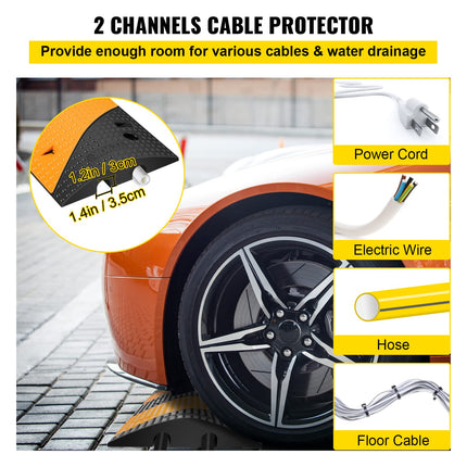 VEVOR Rubber Cable Bridge, Set of 2, 2-Channel Speed ​​Bump, Modular Speed ​​Bump with a Load Capacity of 9980 kg, 102 x 30 x 6 cm Garage Speed ​​Bump for Asphalt, Concrete &amp; Gravel Driveways