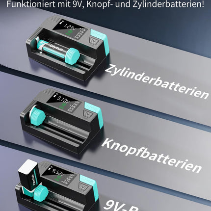 Dlyfull akutester kõikidele patareidele, magnetiline universaalne LCD-akukontroll AAA AA CD 9V ja nööppatareidele, lihtne laetav akutester 1,2 V, 1,5 V, 3 V ja 3,7 V jaoks, USB-C kaabliga