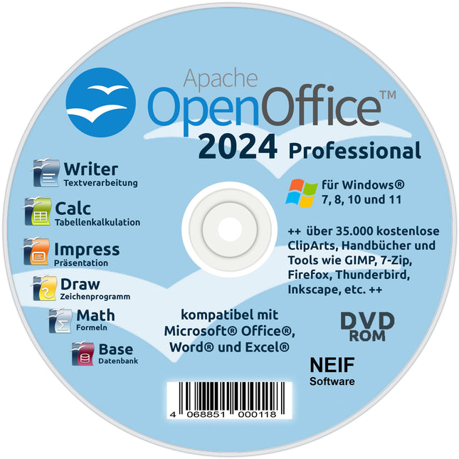 Open Office 2024 Professional DVD-l – ühildub Microsoft® Office® Wordi® ja Exceliga® – Windows 11/10/8/7 jaoks