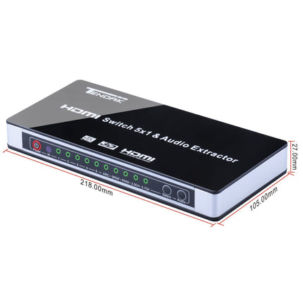 Tendak HDMI-lüliti, HDMI-lüliti 4K 5-pordiline HDMI-jaotur, HDMI-lüliti 5:1 SPDIF-i ja L/R-heli ekstraktoriga, kaugjuhtimispuldiga, toetab ARC UHD 3D-d