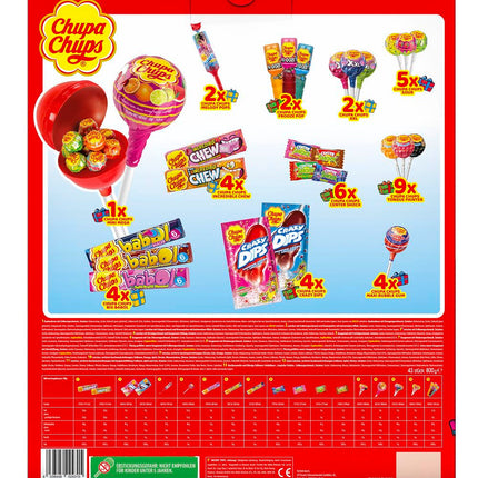 Chupa Chupsi XXL advendikalender 2024, 24 luuki erinevate pulgakommide ja nätsudega, jõulukalender kommidena, 1x872g