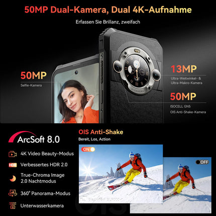 Blackview BL9000 5G Outdoor Mobile Phone, 24GB/512GB, 8800mAh/120W Android Outdoor Smartphone Without Contract, 6.78'' FHD+1.32'' Back Display, 50MP+50MP Camera, WiFi 6, NFC/GPS/IP69K