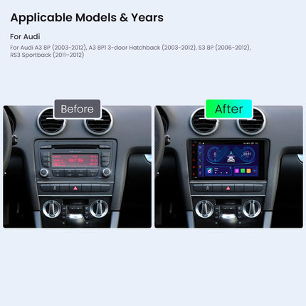 XTRONS 8-tolline IPS HD-ekraan Android 14 autoraadio Octa Core 4GB 64GB sisseehitatud 4G DSP automäng Android Auto WiFi Bluetooth GPS valikuline DAB OBD TPMS DVR Audi A3 S3 RS3 jaoks