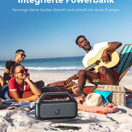 Soundcore by Anker, Boom 2 Outdoor Speaker, 80W, Subwoofer, BassUp 2.0, 24h Battery, IPX7 Waterproof &amp; Floats, LED Light, USB-C, EQ, BT 5.3, Portable Bluetooth Speaker, Camping, Beach, Garden