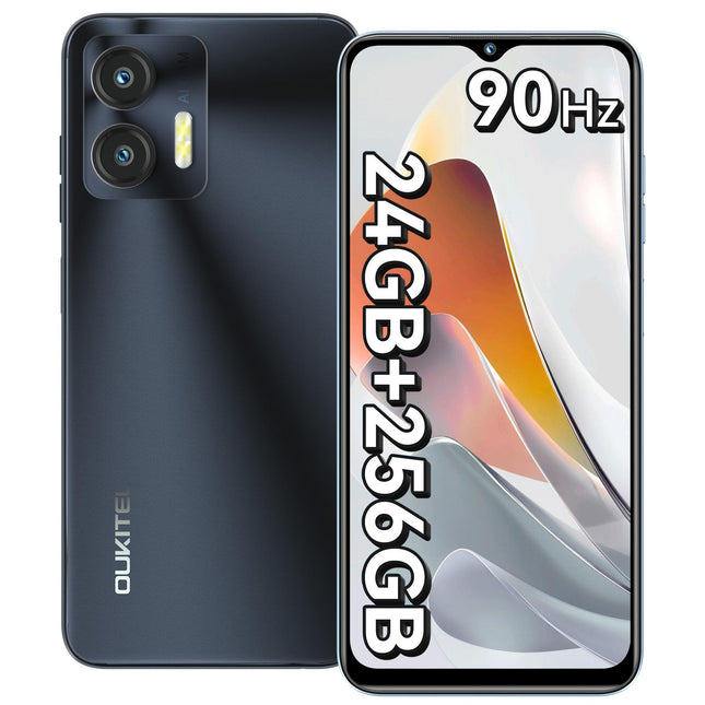 OUKITEL C36 nutitelefon ilma lepinguta 24GB + 256GB / 1TB, Android 14 4G mobiiltelefon, odav kaheksatuumaline, 6,56-tolline 90Hz ekraan, 5150mAh aku, 13MP panoraamkaamera, kahe SIM-kaardiga lukustamata mobiiltelefonid, sõrmejäljelugeja - must