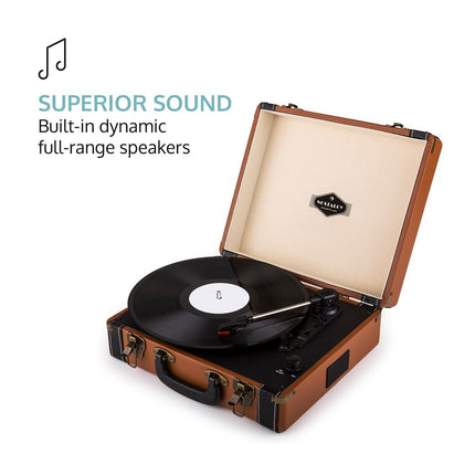 auna Jerry Lee Retro Record Player - Record player with stereo speakers, vinyl player with USB, belt drive in 3 stages, 33, 45, 78 rpm, 3 record sizes, without Bluetooth, brown