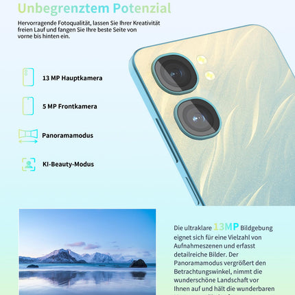 OUKITEL C58 (16GB+128GB) nutitelefon ilma lepinguta - 6,67-tolline 90Hz Android 14 mobiiltelefon soodne, 5150mAh aku, 13MP+5MP kaamera, näotuvastus ja sõrmejäljelugeja, NFC, GPS, kahe SIM-kaardi pesa 4G soodne nutitelefon, roheline