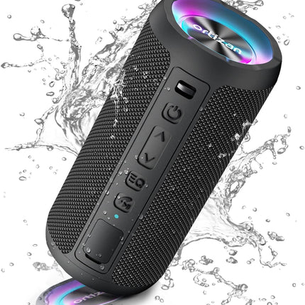 Ortizan Bluetooth Speaker with Light, Music Box Portable Bluetooth Box with IPX7 Waterproof, Dual Bass Drivers, 30h Battery, Hands-Free Function for Phone, Outdoors, Ambidextrous Black