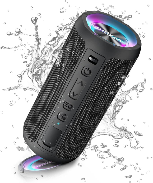 Ortizan Bluetooth Speaker with Light, Music Box Portable Bluetooth Box with IPX7 Waterproof, Dual Bass Drivers, 30h Battery, Hands-Free Function for Phone, Outdoors, Ambidextrous Black